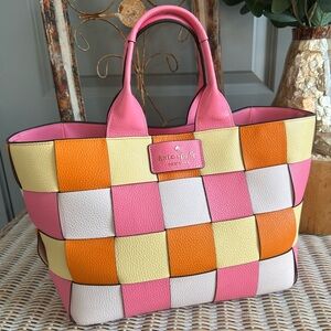 Kate Spade New York Basket Woven Leather Tote pink multi